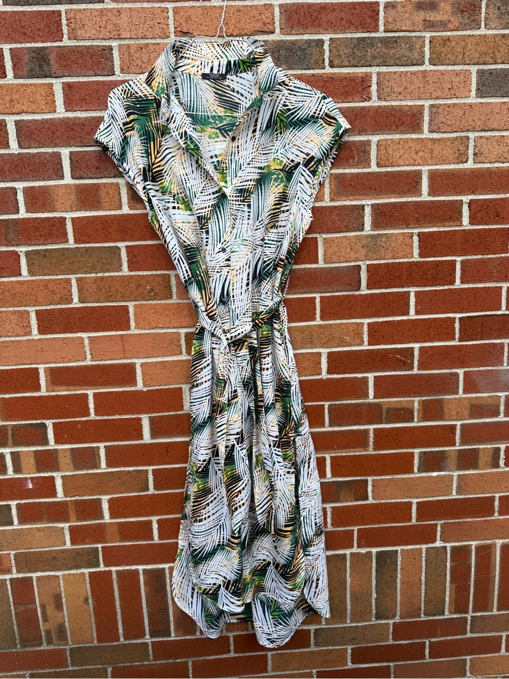 Parfois Collection Tropical Palm Leaf Shirt Dress One Size Belted Midi